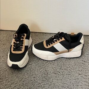 Dolce Vita Black and White Sneakers with Tan Accents